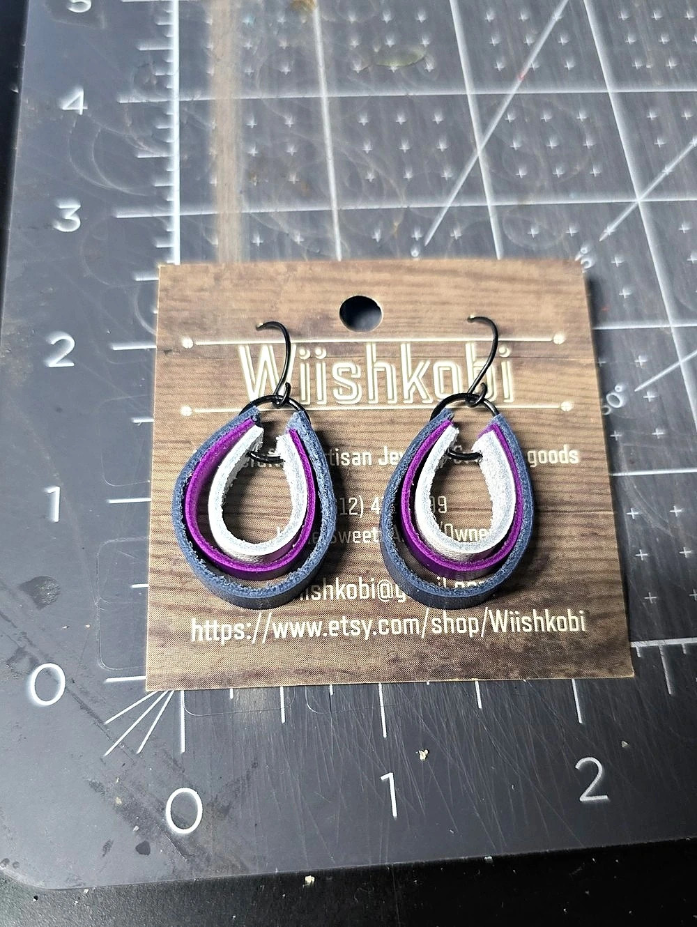 Wishkobi Purple & Black Hoop Earrings NWT